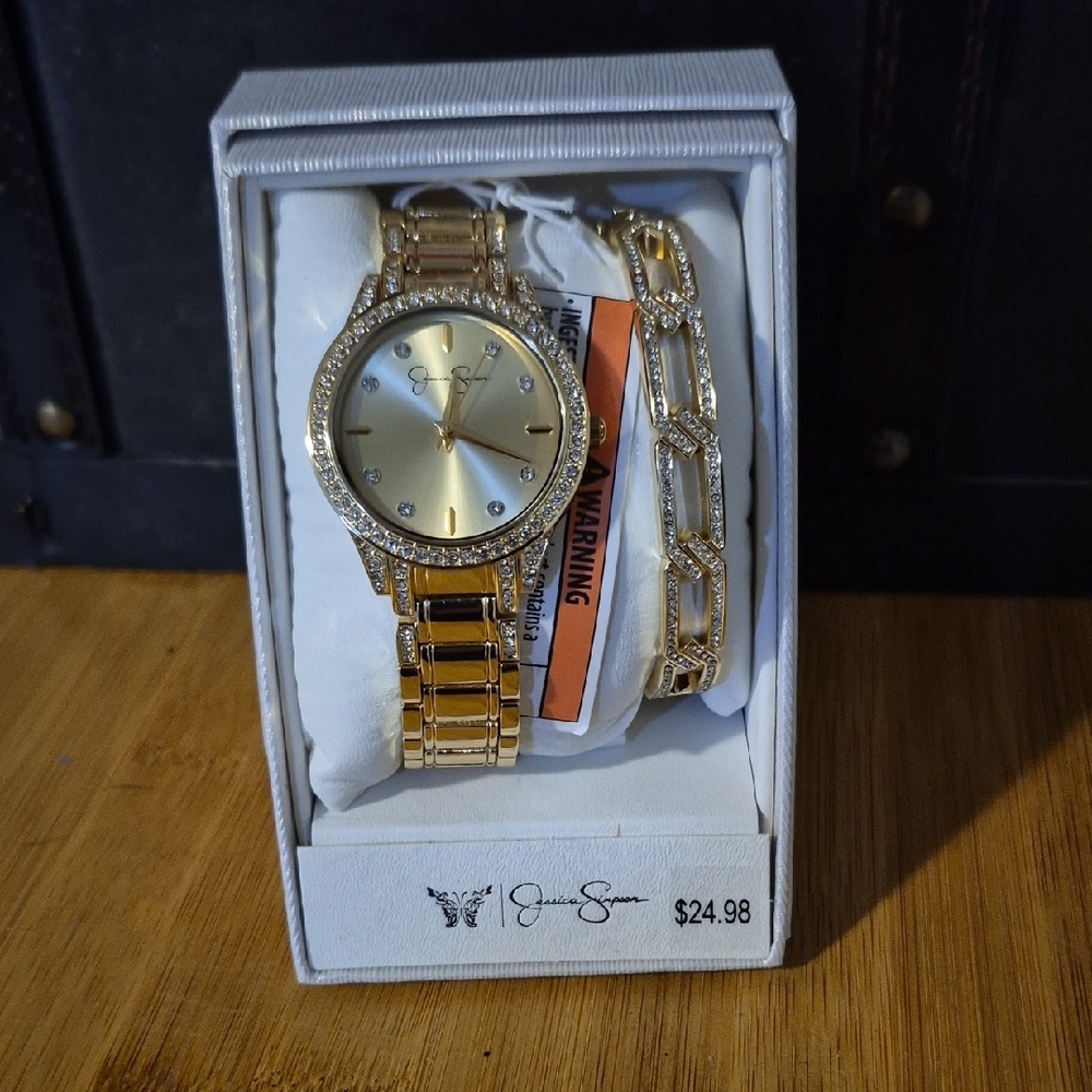 Jessica Simpson Gold Watch with Crystal Accents